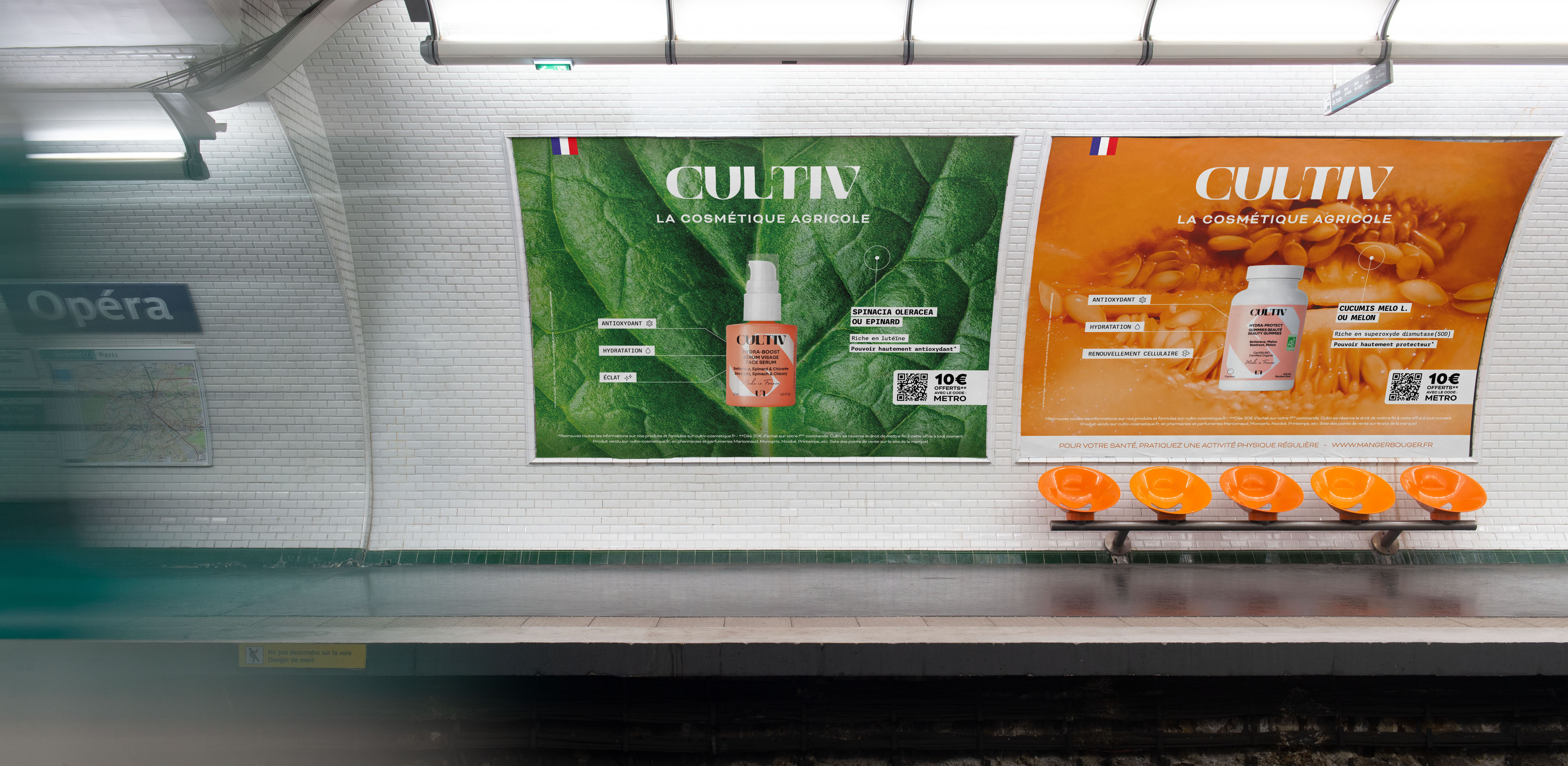 Cultiv cosmétique affichage métro Paris épinard melon